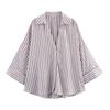 Camisa Listrada de Comércio Exterior de Lapela Estilo Europeu e Americano Moda Casual Versátil Primavera e Verão Feminina Manga Larga Novo Estilo