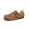 Zapatos Birkenstock originales de cuero con forro de felpa, con aumento interno de altura, suela suave, zapatos cómodos para dedos grandes, botas de nieve, nuevo estilo de invierno, zapatos cálidos de algodón con forro de piel.
