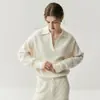 COC mismo estilo 2025 otoño e invierno nuevo suéter de cachemira para mujer, cuello polo, cuello en V profundo, holgado, jersey de punto casual