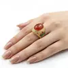 Anel de Ágata de Jade Antifalsificação com Incrustação de Cloisonné, Anel Ajustável Estilo Corte Vintage Esmeralda com Pedra Olho de Gato