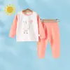 Conjunto de Ropa Interior de Algodón Puro para Bebé Otoño y Primavera Bebé Camisetas Térmicas y Pantalones Capa Base Niños Niñas Sin Costuras Separados Pijama para Casa