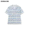 Camisa de Manga Corta Dafu Color Block Patrón de Onda Hueca para Hombre Estilo Vacaciones 2026 Holgada Transpirable Protección Solar Floral