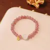 Pulsera Cristal de Fresa Riqueza Natural Rosa Fresco Dulce Moda Granate Cristal Rosa Flor de Durazno Joyería para Mujer