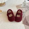 Zapatos Mary Jane de Color Sólido para Niñas, Nuevo Estilo Otoño e Invierno, Lindos y Originales Zapatos de Algodón con Velcro, Zapatos Planos de una Sola Suela con Forro de Felpa