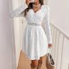 Vestido de Verano Mini Elegante de Color Sólido con Parches de Encaje para Mujer, Colección Primavera 2026, con Borde Festoneado