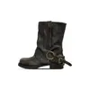 Pantalón de piel de vaca color desgastado frotado, botas para pierna de pantalón, botas retro Martin para mujer, suela gruesa, tacón grueso, botas cortas, hebilla de cinturón, botas de motocicleta