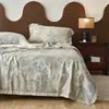 Colcha de verano retro de lujo ligero Tencel con tacto fresco, colcha de fibra de soja lavable a máquina para verano, colcha fina para aire acondicionado, juego de cuatro piezas de seda helada tamaño matrimonial
