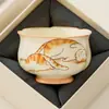 Taza de Té Naranja Gato Atrae Fortuna con Esmalte Beige Cerámica Taza de Maestro Taza Individual Juego de Té Kung Fu de Gama Alta Taza de Degustación Taza de Té