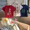 Camiseta de Verano Elegante de Algodón Puro de Manga Corta para Niñas, Estilo Nuevo, Top Holgado con Estampado de Dibujos Animados de Media Manga