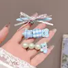 Presilha de Cabelo de Urso Azul Desenho Animado Fofo para Meninas, Presilha Jacaré com Laço e Pérola Artificial, Grampo de Cabelo Lateral Doce para Crianças, Acessório de Cabelo