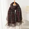 Atmosfera Britânica Retrô Xadrez Longo Outono e Inverno Cachecol Quente Xale Feminino Versátil Roupa de Trabalho Cachecol de Imitação de Caxemira com Franjas