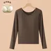 Comercio Electrónico Transfronterizo Europeo y Americano Venta al por Mayor Ropa Fina de Otoño con Copas Integradas de Sujetador Prenda de una Pieza Capa Interior Ropa Exterior Ropa Interior Cálida Tops de Otoño e Invierno