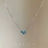 Colar Minimalista Mini Coração Azul Gelo para Mulheres, Corrente de Clavícula Corrente de Suéter Pingente de Luxo Leve Estilo Ins Nicho