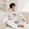 Pijama Infantil de Manga Longa Fino Roupa de Casa de Bebê Roupa de Outono para Menino Crianças Médias e Grandes Desenho Animado Adolescentes Roupa para Ar Condicionado conjunto
