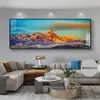 Luz Dourada na Montanha Sala de Estar Pintura Decorativa com a Montanha ao Fundo Mural de Parede para Fundo de Sofá Paisagem de Montanha e Água de Alto Padrão Pintura de Pendurar