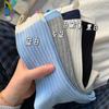 Calcetines de punto doble con etiqueta de tela pequeña para mujer, estilo coreano, hasta media pantorrilla, modernos calcetines de pareja de color sólido de estilo japonés para niña JK