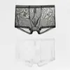Bóxers Sexy Transparentes para Hombre Delgada Malla de Seda de Hielo Talla Grande Bóxers Estampados de Seda de Hielo de Cuatro Esquinas