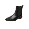 Versión de Piel de Vaca Otoño e Invierno Estilo Nuevo Cierre Trasero Tacón Alto Grueso Elegante Bota Individual Punta Fina Botines Cortos Ajustados Mujer Cuero Genuino Otoño e Invierno