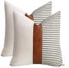 Procesamiento y Personalización de Almohada de Estilo Minimalista Moderno de Cuero PU con Rayas de Lona Cosidas Cojín Cuadrado para Sofá Bolsa de Cojín Almohada