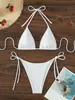 Bikini de Tres Piezas Traje de Baño Transfronterizo Sexy con Cordón Ajustable Espalda Descubierta Bikini de Color Sólido con Nudo Traje de Baño de Dos Piezas