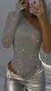 Primavera/Verão 2025 Europeu e Americano Transfronteiriço Estação Independente Amazon Wish Garota Quente Sexy Ombro Único Justo Top com Strass e Lantejoulas