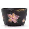Taza de té de cerámica negra, diseño de lirio con tinta negra pintado a mano, taza de maestro, taza de degustación de té con borde dorado, juego de té de cerámica, taza de té Kung Fu de gran capacidad