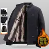 Nova jaqueta de chenille forrada com fleece para pais de meia-idade, casaco de lã casual masculino de inverno espesso com gola alta