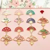Estilo Chino Doble Colgante Flor de Ciruelo Hoja de Bambú Abanico Nuevo Estilo Chino Goteo de Aceite Aleación Horquilla Pendientes Colgante DIY Ropa Borla Accesorios