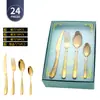 Conjunto de 24 peças de aço inoxidável estrela-diamante Amazon transfronteiriço, hotel, uso doméstico, faca, garfo e colher, faca de bife, conjunto de caixa de presente para talheres ocidentais