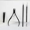 Set de Cortauñas en Stock, Set de Cuatro Piezas para Recortar y Remover Uñas, Alicates Pico de Águila, Tijeras para Uñas, Herramientas Negras para el Cuidado de Cutículas
