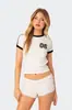 Verão 2024 Novo Estilo Americano eBay Spice Girls Simples Casual Top Cor de Contraste Digital Camiseta Slim para Mostrar o Umbigo Atacado