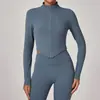 Chaqueta de Yoga de Manga Larga con Cremallera y Cuello Alto Estilo Europeo y Americano, Ropa de Yoga Ajustada de Secado Rápido, Top Deportivo para Fitness al Aire Libre 65577