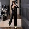 Moda Casual plus size feminina um conjunto de outono novo cardigã preto com zíper com capuz suéter que rejuvenesce terno feminino