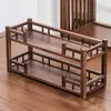 Estante de Almacenamiento para Juego de Té Nogal Norteamericano Doble Capa Estante Antiguo Madera Maciza Estante Escurridor para Tetera y Tazas de Té Almacenamiento de Juego de Té