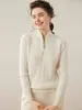 Suéter Feminino de Cashmere com Gola Alta Meia, Corte Justo, Suéter com Zíper Parcial, Novo Estilo Outono e Inverno, Jacquard Pesado