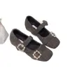 ¡Versión de piel de oveja! Zapatos Mary Jane con Pedrería Francesa para Mujer, Planos de Punta Cuadrada con Piel Sintética de Peluche, Planos Cálidos de Algodón