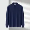 Camisa polo, color sólido de otoño, corte ajustado, camisa base casual de negocios, camiseta de manga larga para hombre