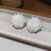 Pendientes Vintage de Plata con Diamantes y Perlas en Forma de Flores, Pendientes de Lujo Ligero y de Gama Alta, Pendientes Elegantes y con Estilo para Mujer