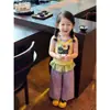 Conjunto de Verano Estilo Coreano para Niñas 2026 Nuevo Modelo, Camiseta sin Mangas Dulce y Linda con Tirantes de Gatito, Pantalones Rectos Morados para Bebés