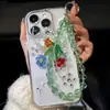 Elegante de Luxo Leve, Pingente de Flor Doce com Contas para Celular, Chaveiro de Carro para Menina, Pingente Estilo Cool Ins Coreano