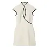 Ropa de Mujer Transfronteriza 2026 Moda Europea y Americana Ajuste Delgado Simple Ribete de Color Contrastante Vestido Midi con Cuello en V para Mujer E5499