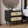 Mesita de noche de madera maciza, mueble pequeño de ratán moderno minimalista nórdico vintage, armario de almacenamiento para dormitorio de casa de huéspedes