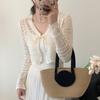 Cardigan de Punto Protector Solar de Toma Real Blusa Calada para Mujer Chaleco Verano Delgado Cuello en V Cordón Camisa de Aire Acondicionado Chal Exterior