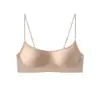 Sutiã feminino de cor base com decote baixo, bojo fino, suporte push-up, sem aro, invisível e sem costura, com alças finas e um lindo design nas costas