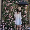Guirnalda de Rosas Artificiales Flor Falsa Decoración de Conducto de Aire Acondicionado Cubierta de Enredadera Planta de Enredadera de Plástico Paisajismo Techo Pared