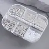 6 Rejillas Cadena Metálica para Nail Art Adornos Mixtos de Perlas Estrella Plateada Perlas de Acero Mini Perlas Semiredondas Lujo Ligero