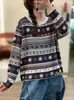 Otoño 2026 Transfronterizo Nuevo Hilo de Algodón Retro Holgado Estampado Cuello Redondo Versátil Casual Top Tejido Jersey Mujer