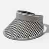 Novo Chapéu de Palha Xadrez Houndstooth de Verão com Top Aberto para Mulheres, Aba Larga para Proteção Facial, Proteção Solar, Proteção UV, Novo Chapéu de Sol