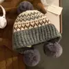 Gorro de Punto de Invierno con Patrón Jacquard, Estilo Étnico, Protección para las Orejas, Cálido y Grueso, Adelgazante, Gorro Cónico para Mujer