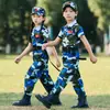 Traje de Camuflaje para Niños Uniforme de Entrenamiento Militar Campamento de Verano de Escuela Primaria y Secundaria Cinturón Niños y Niñas Ropa de Otoño Ropa Azul para Actuación